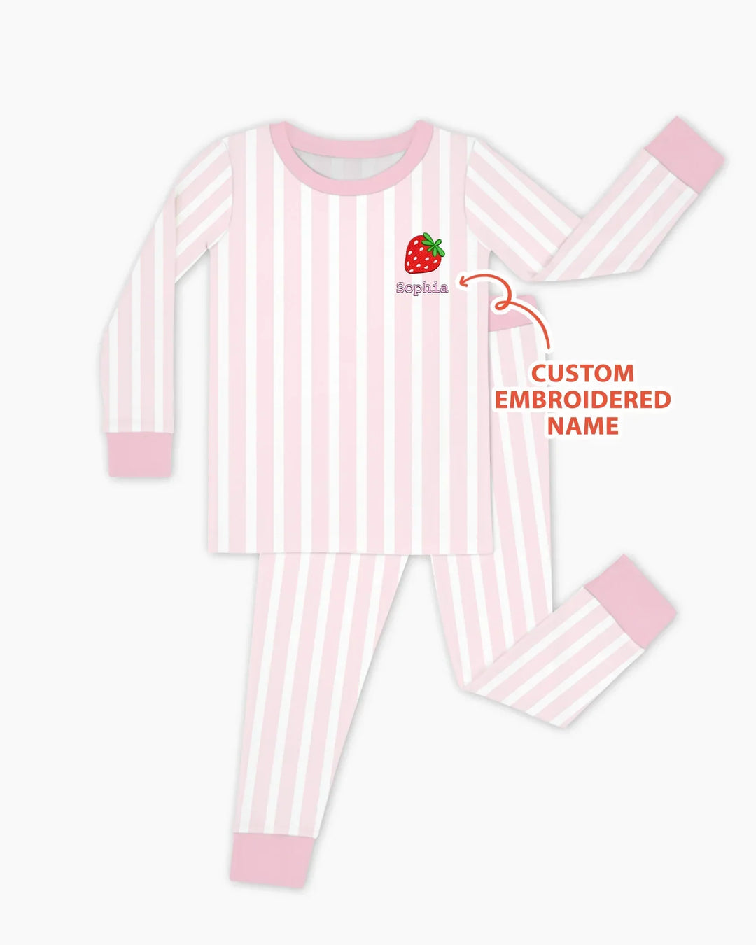 Personalized Embroidered Pink Stripes Baby Bamboo Two Piece Long Sleeve Pajama Set