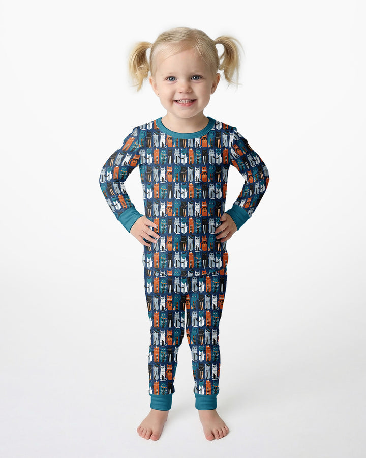 Retro Halloween Cat Bamboo Two Piece Long Sleeve Pajama Set