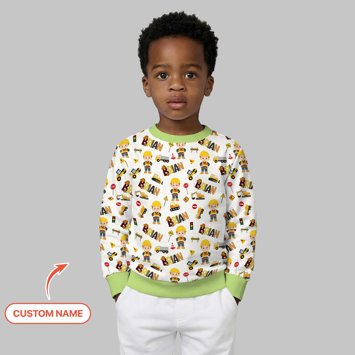 Custom Name Doodle Little Builder Bamboo Crewneck Sweatshirt