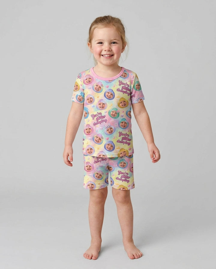 Custom Photo You're Glitter Dumpling Bamboo Two Piece Short Sleeve Shorts Pajama Set