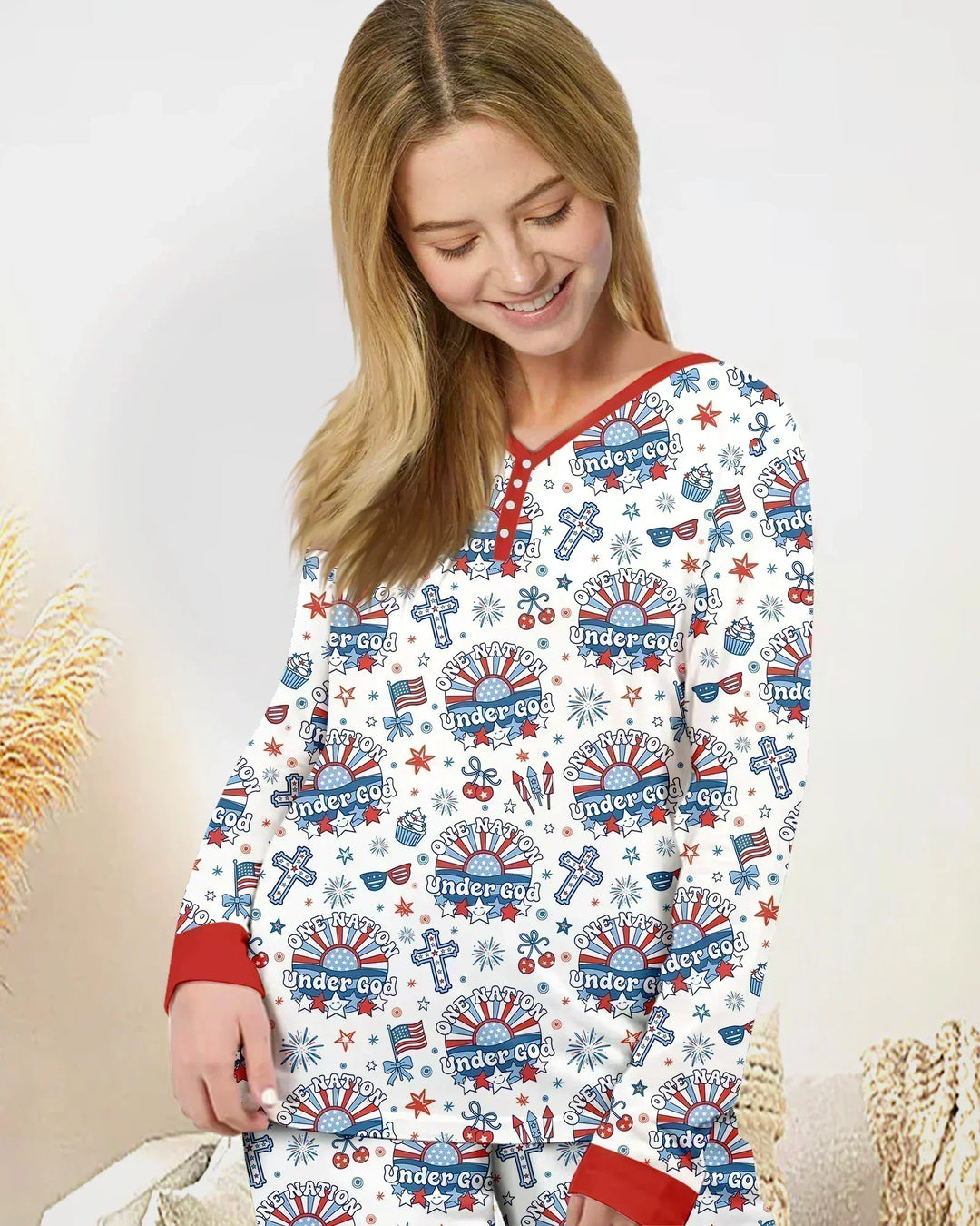 One Nation Under God Familien-Pyjama-Set aus Bambus für Damen