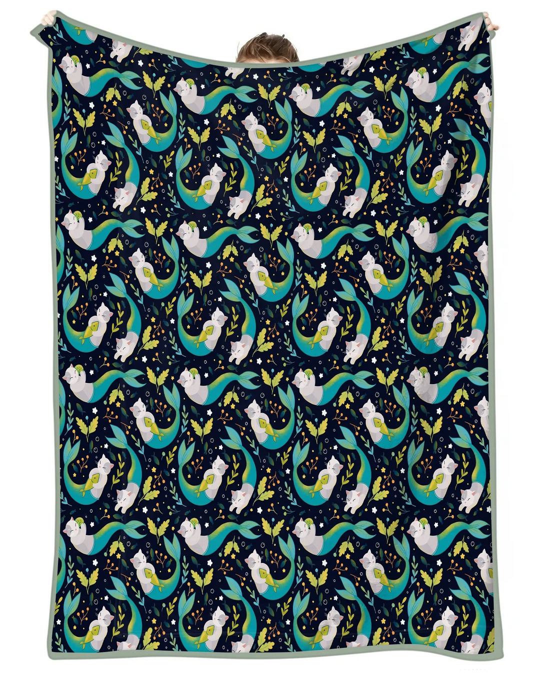 Midnight Mermaid Cats Bamboo Blanket
