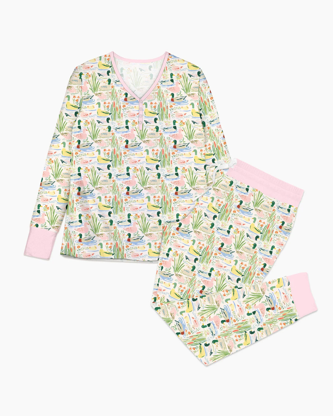 Ausgefallenes Stockenten-Pyjama-Set aus Bambus für Damen