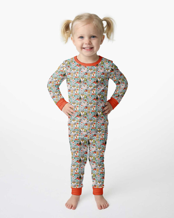 Christmas Woodland Deer Fox Bear Bamboo Two Piece Long Sleeve Pajama Set