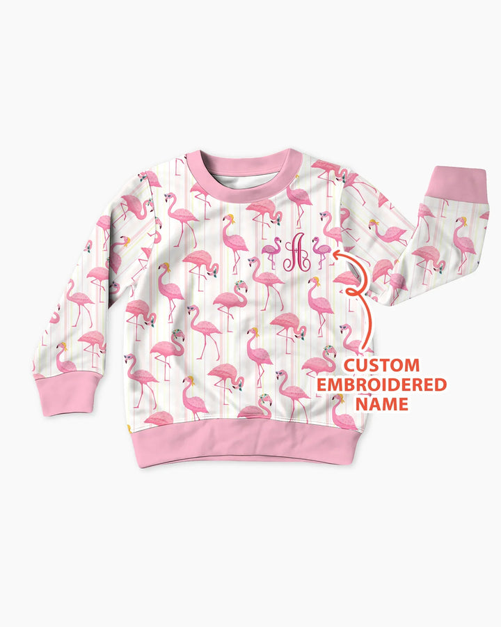 Besticktes Flamingo Bambus Crewneck Sweatshirt mit Wunschnamen