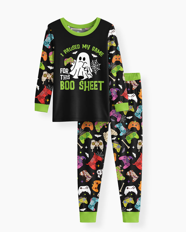 Halloween Skeleton Zombie Gaming Controllers Mummy Boys Bamboo Two Piece Long Sleeve Pajama Set