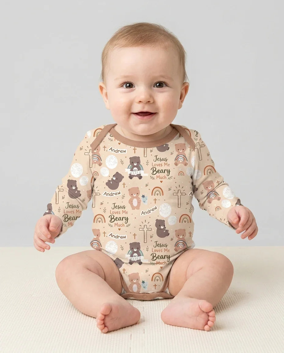 Custom Name Jesus Loves Me Beary Much Bamboo Bodysuit