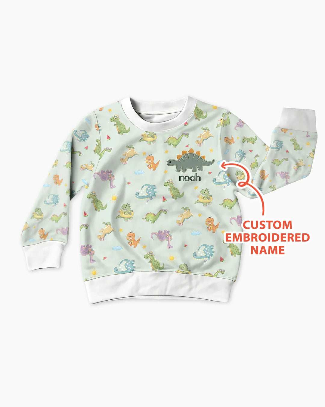Custom Embroidered Name Summer Dinosaur Bamboo Crewneck Sweatshirt