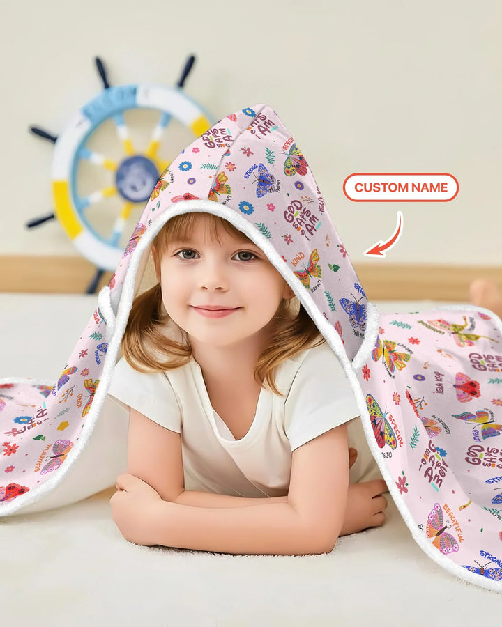 Custom Name God says I am Butterfly Bamboo Wearable Hooded Blanket