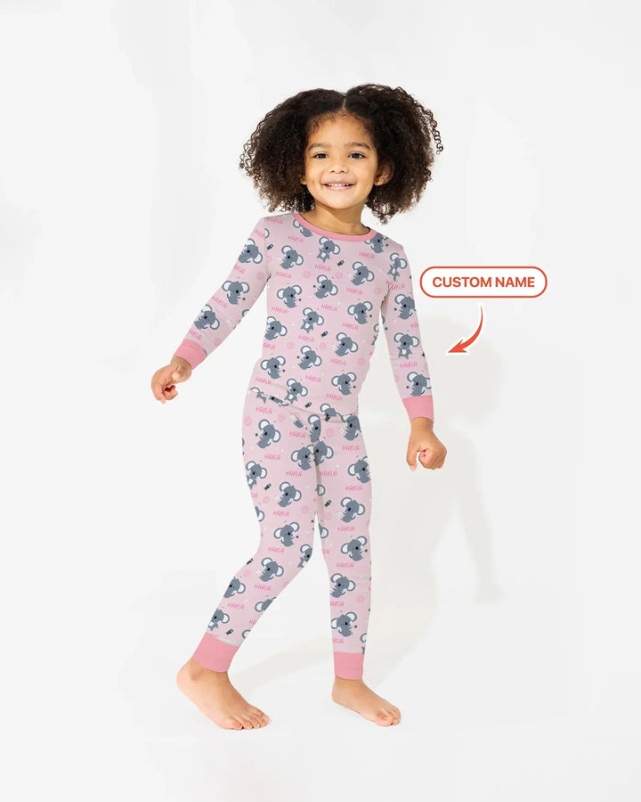 Custom Name Cosmic Koala Bamboo Two Piece Long Sleeve Pajama Set