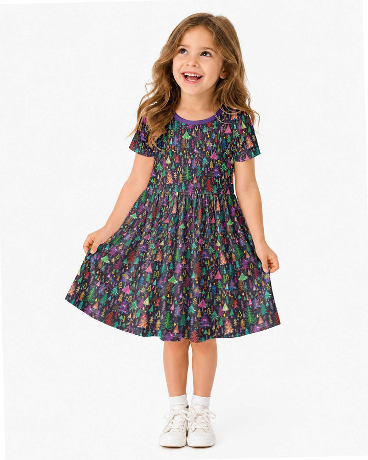 Christmas Holiday Colorful Trees Bamboo Twirl Dress