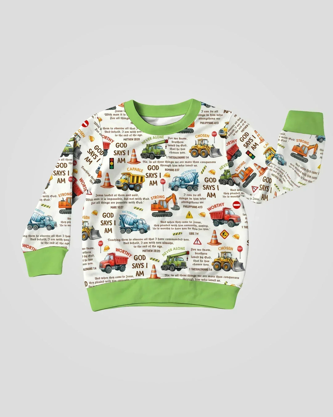 Bible Verse Construction Trucks Bamboo Crewneck Sweatshirt