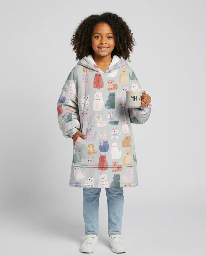 Verzauberte glückliche Kätzchen-Familie passende Hoodie-Decke aus Bambus