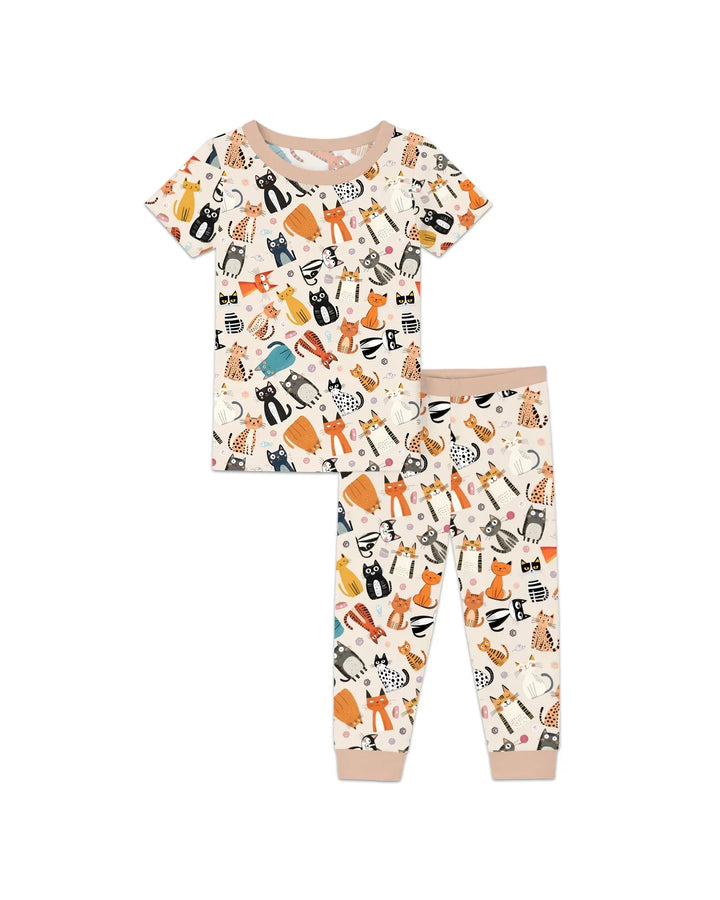 Goofy Mischief Cat Family Matching Bamboo Two Piece Short Sleeve Pajama Set