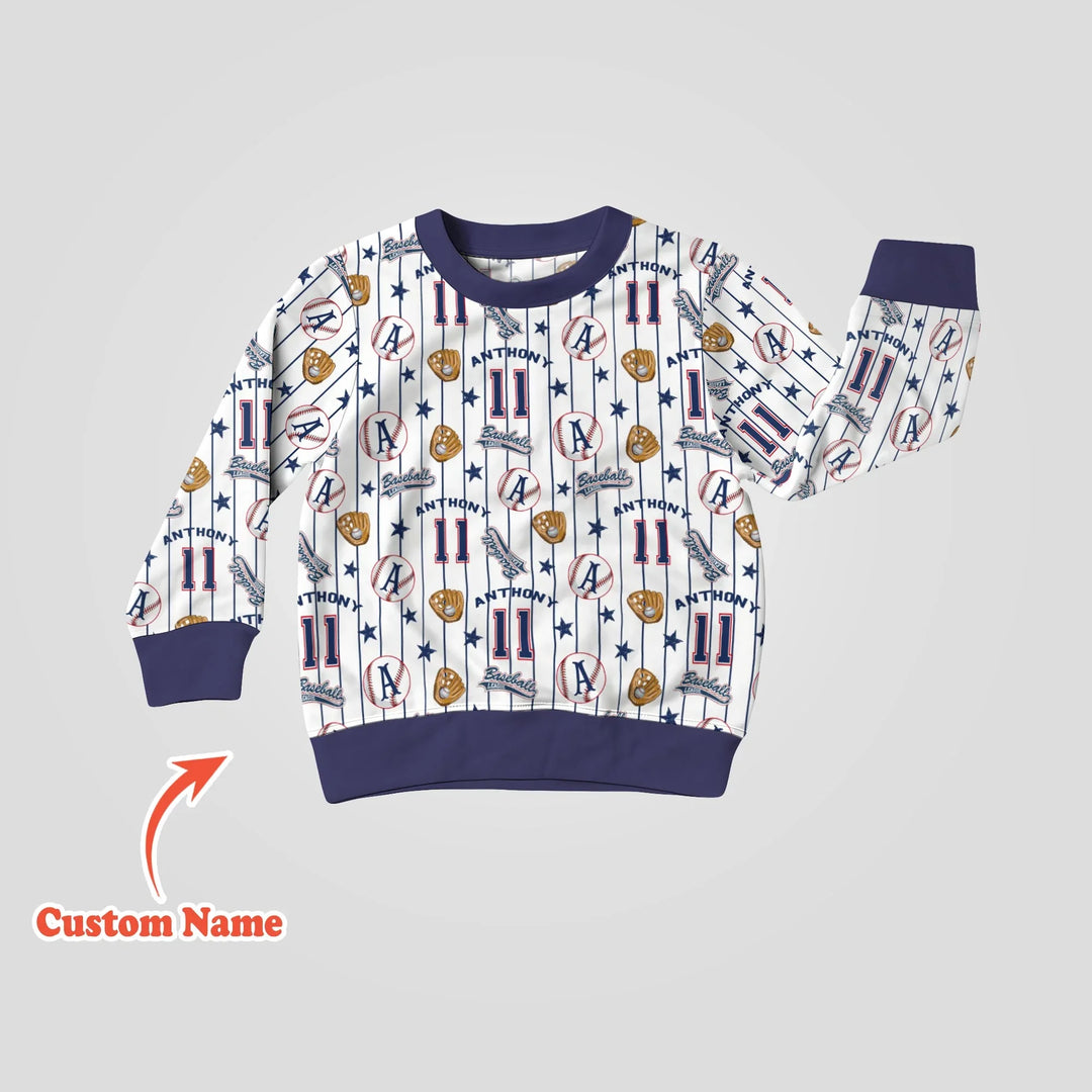 Custom Name Baseball Time Bamboo Crewneck Sweatshirt