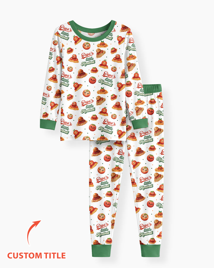 Custom Name Little Meatball Bamboo Two Piece Long Sleeve Pajama Set