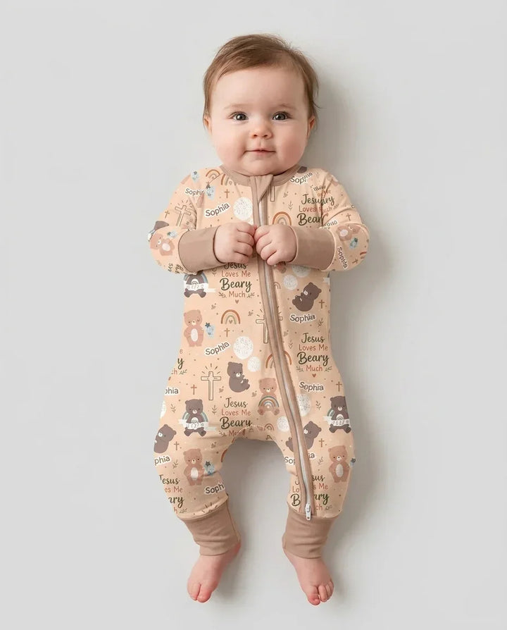 Custom Name Jesus Loves Me Beary Much Bamboo Convertible Zippy