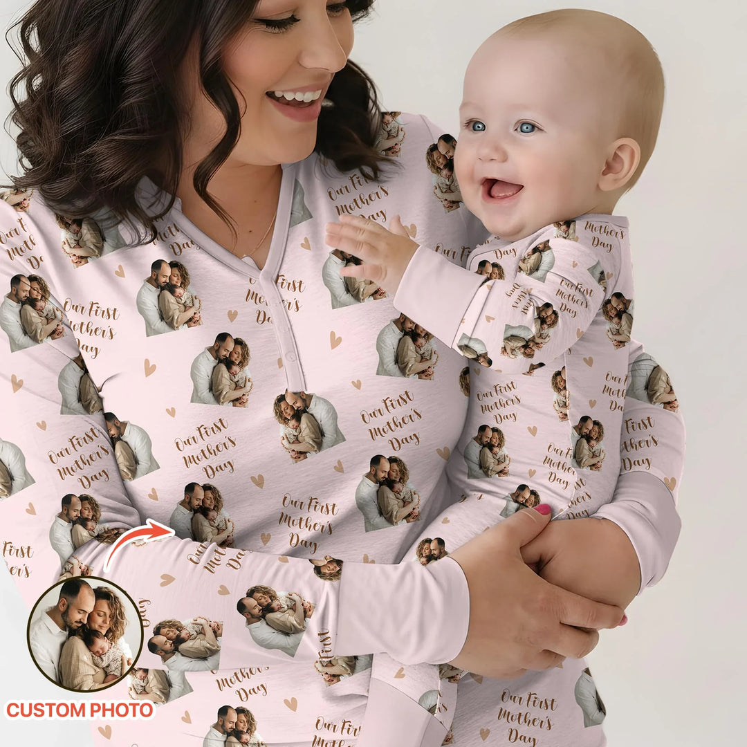 Personalisierte Foto Unser erstes als Eltern Bambus Damen Pyjama Set