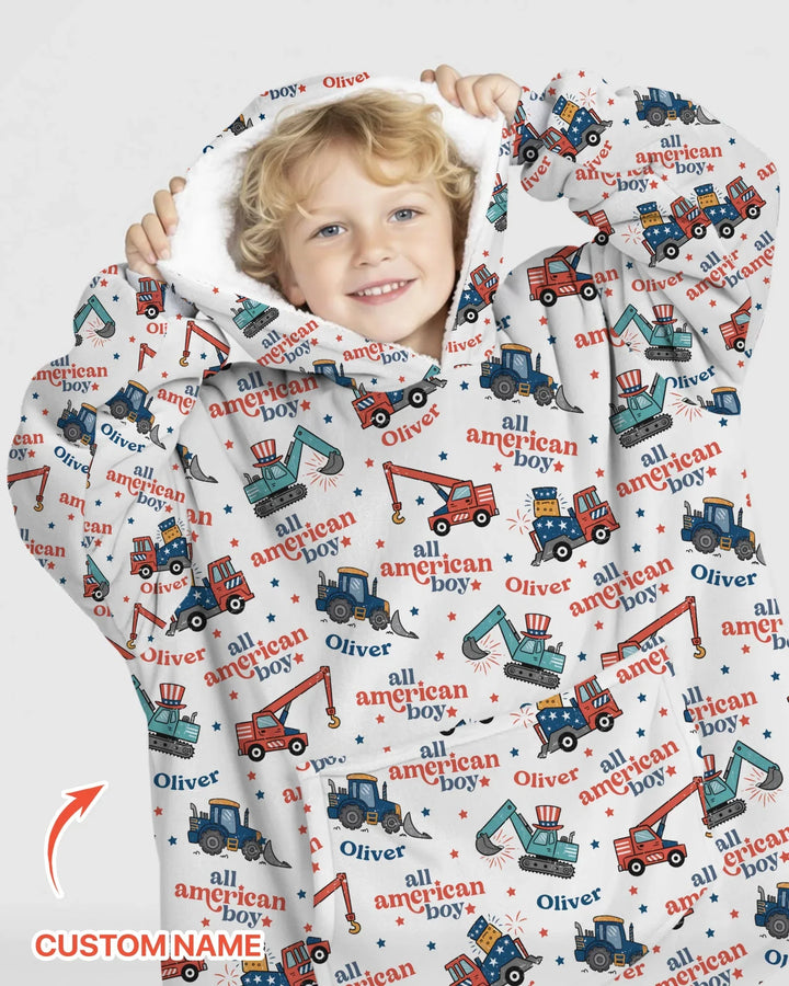 Personalisierbare All-American Boy Bambus-Decken-Kapuzenpullover