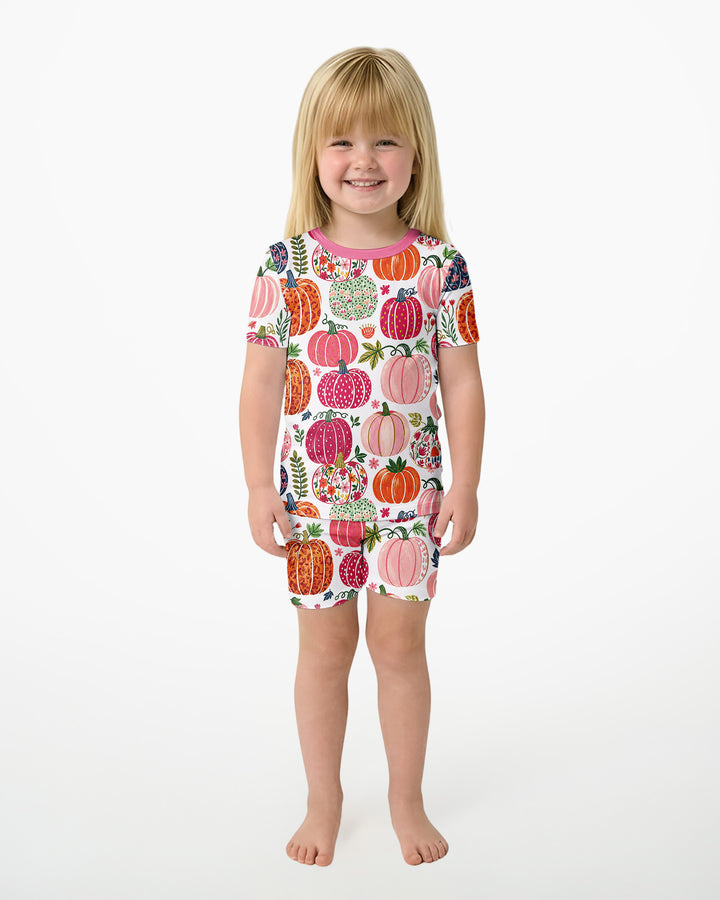 Pumpkin Patch Party Bamboo Two Piece Short Sleeve Shorts Pajama Set