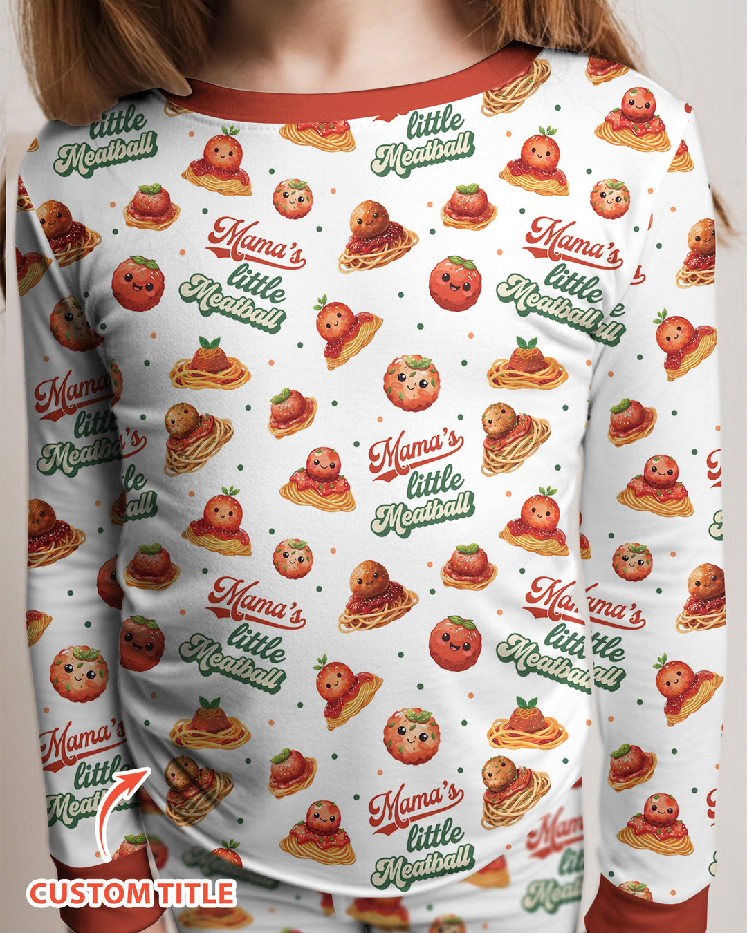 Custom Name Little Meatball Bamboo Two Piece Long Sleeve Pajama Set