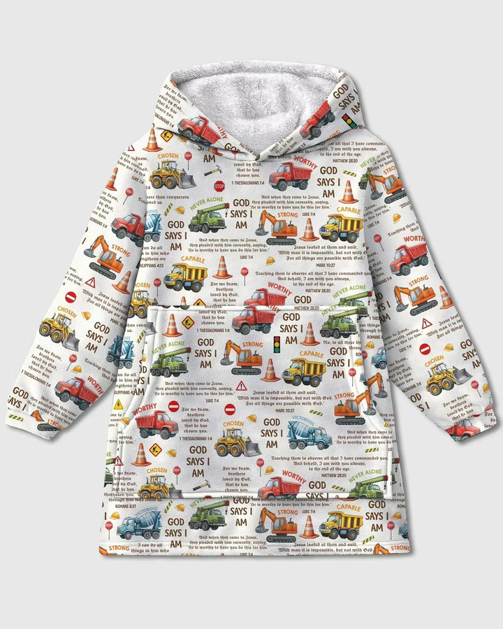 Bibelvers Baufahrzeuge Tragbarer Bambus-Decken-Hoodie