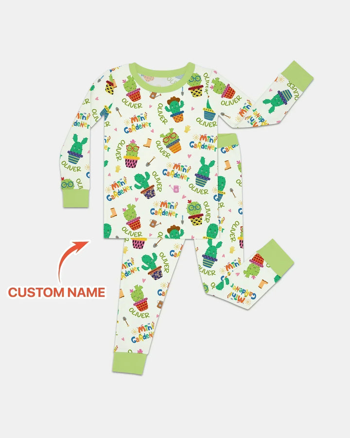 Custom Name Mini Gardener Bamboo Two Piece Long Sleeve Pajama Set