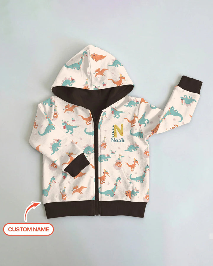 Custom Embroidered Name Dinosaurs Bamboo Zip Hoodie