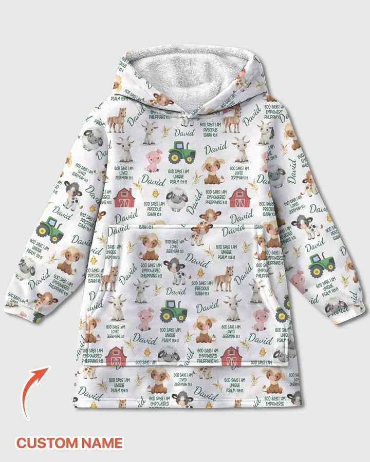 Personalisierbarer Name Gott Sagt Ich Bin Bauernhoftiere Bambus Decken-Hoodie