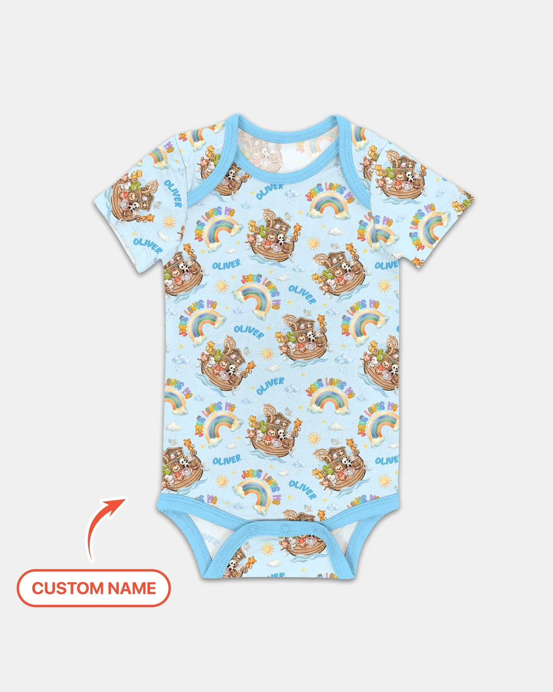 Custom Name Jesus Loves Me Noah's Ark Bamboo Bodysuit