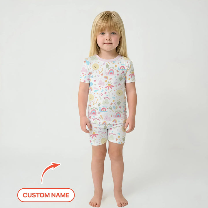 Zweiteiliges Pyjama-Set mit kurzen Ärmeln und Shorts im Sommer-Design