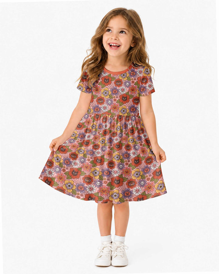 70s Halloween Floral Bamboo Twirl Dress