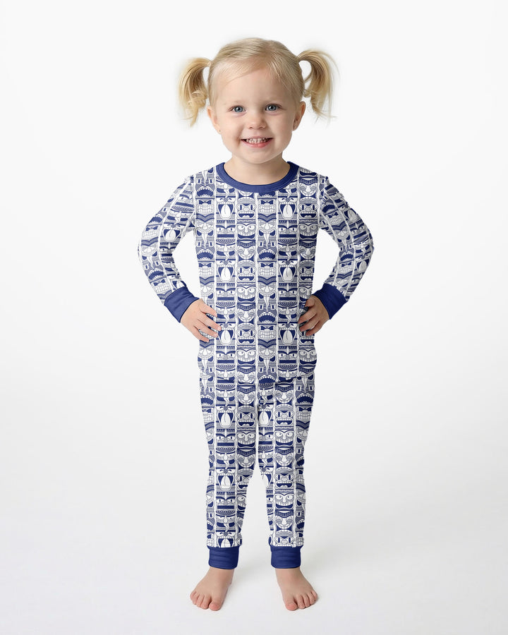 Friendly Totem Pole Figures Bamboo Two Piece Long Sleeve Pajama Set
