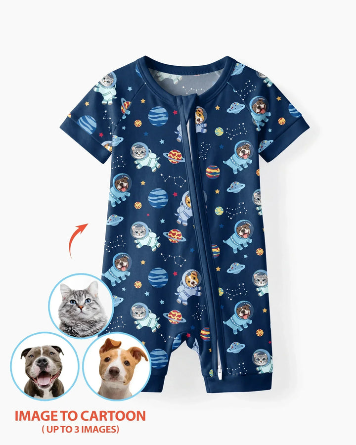 Astronaut Custom Pet Image Family Matching Bamboo Shorty Zippy