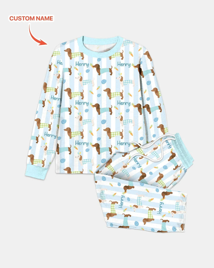 Custom Name Easter Dachshunds Family Matching Bamboo Men's Pajama Set