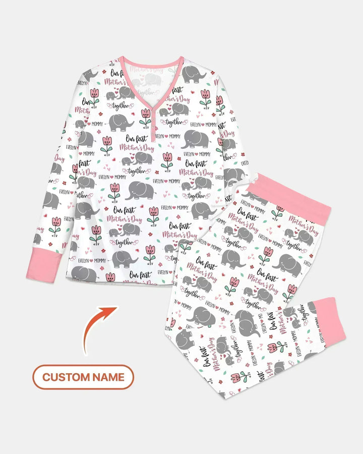 Elefant mit Wunschnamen Unser erster Muttertag Bambus Pyjama-Set für Damen