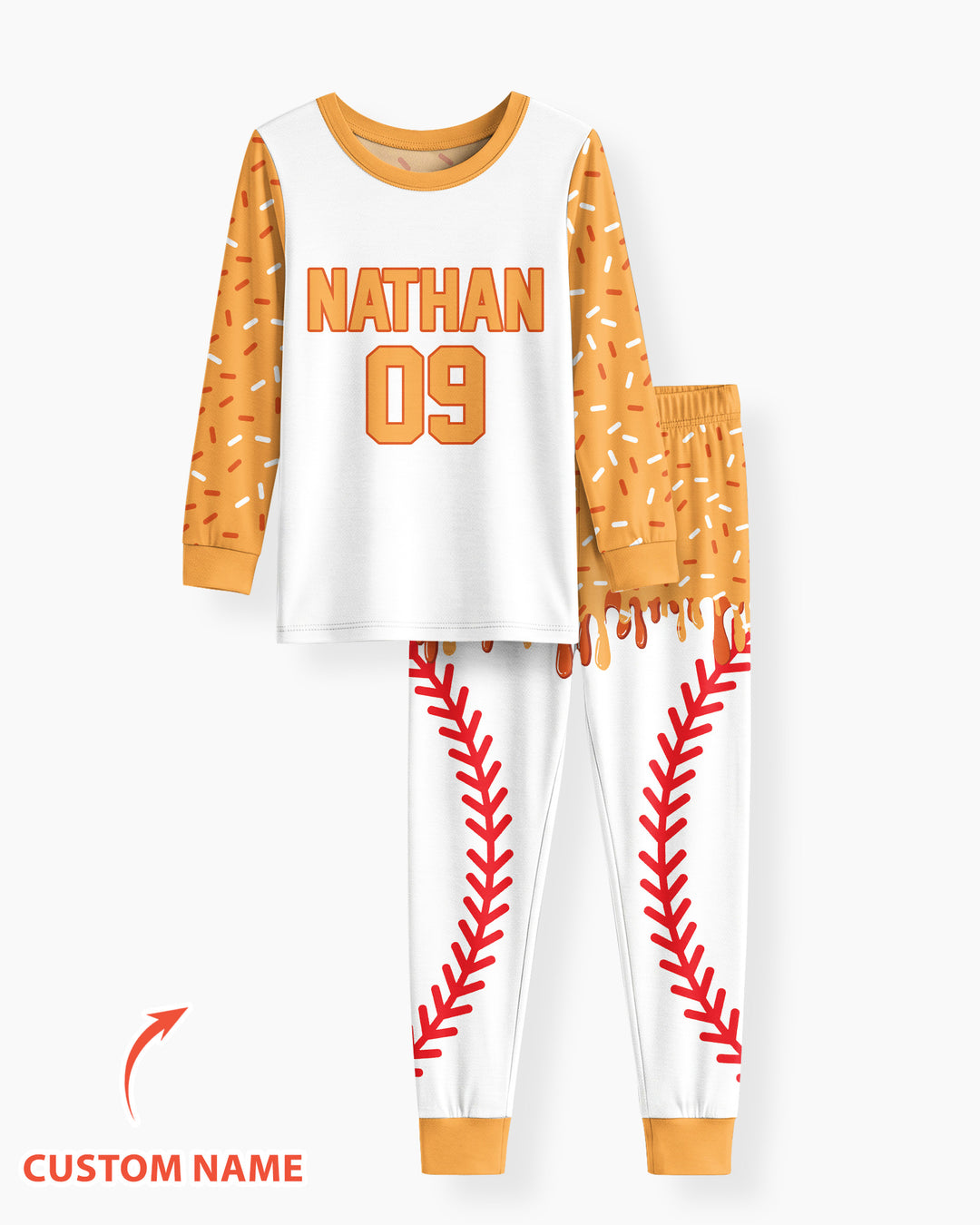Personalized Dripping Sport Ball Custom Name Number Bamboo Two Piece Long Sleeve Pajama Set