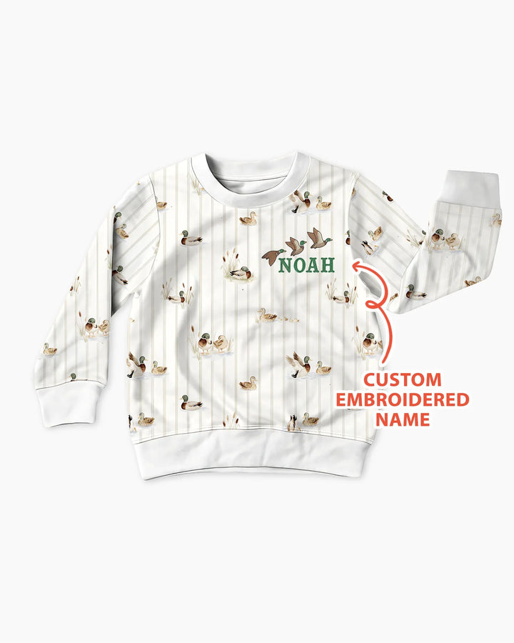 Custom Embroidered Name Mallard Duck Bamboo Crewneck Sweatshirt