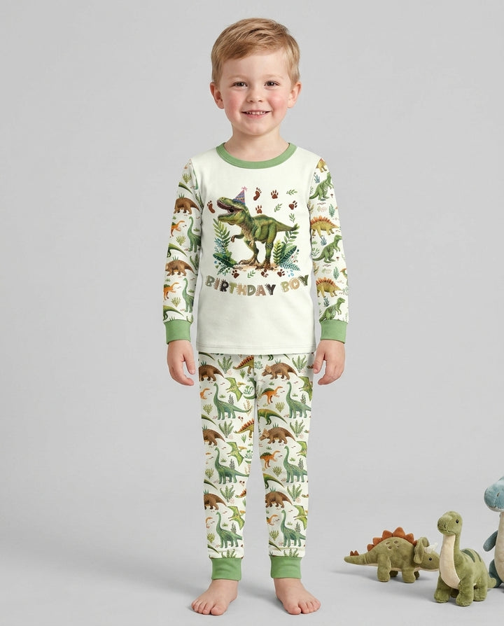 Dinosaur Birthday Boy Bamboo Two Piece Long Sleeve Pajama Set