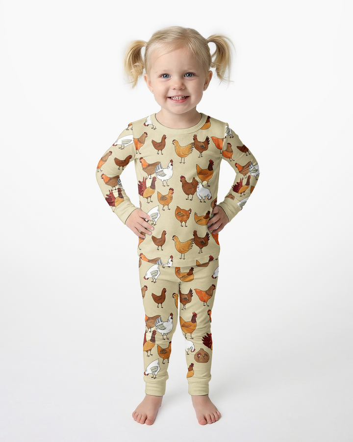 Farm Chicken  Bamboo Two Piece Long Sleeve Pajama Set