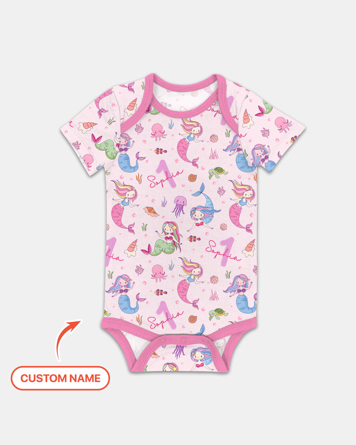 Custom Name Birthday Mermaid Wild One Bamboo Bodysuit