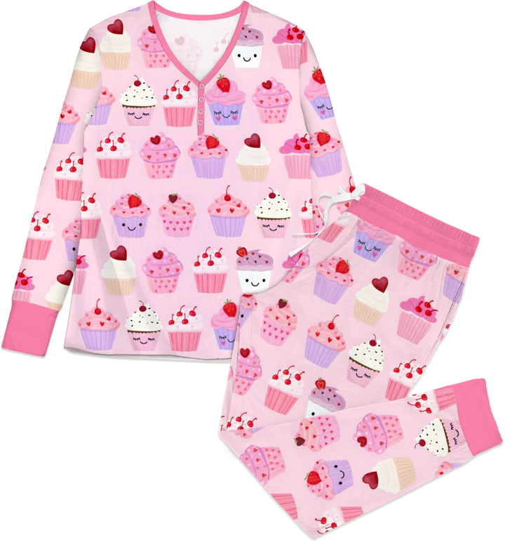 Valentinstag Emotionale Cupcakes Bambus Damen Schlafanzug Set
