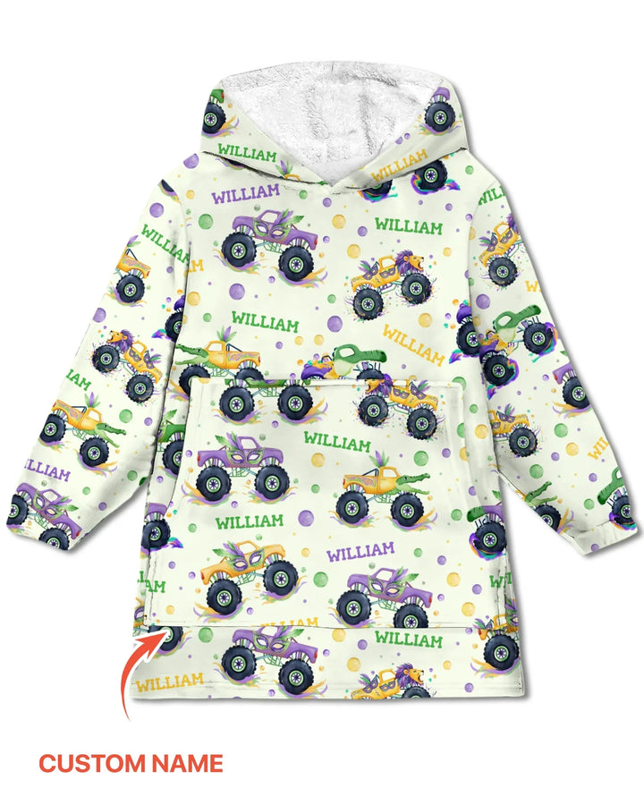 Personalisierte Mardi Gras Monster Trucks Bambus Decken-Hoodie