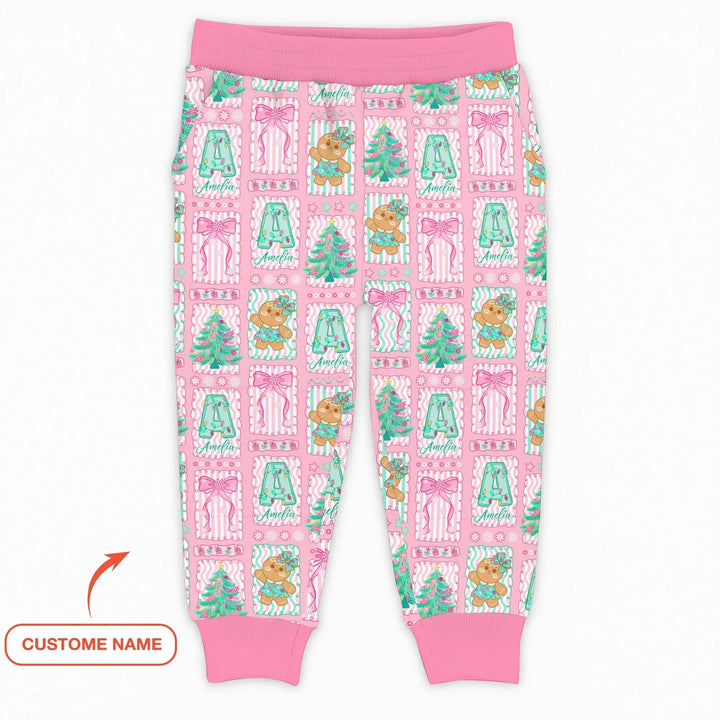 Personalisierbarer Name „Merry Pink Christmas“ Bambus Jogginghose