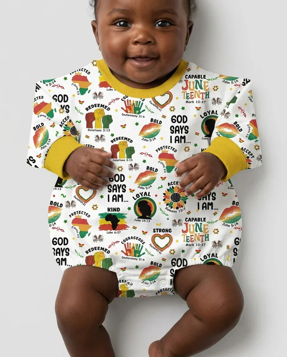 God Says I Am Juneteenth Bamboo Bubble Romper