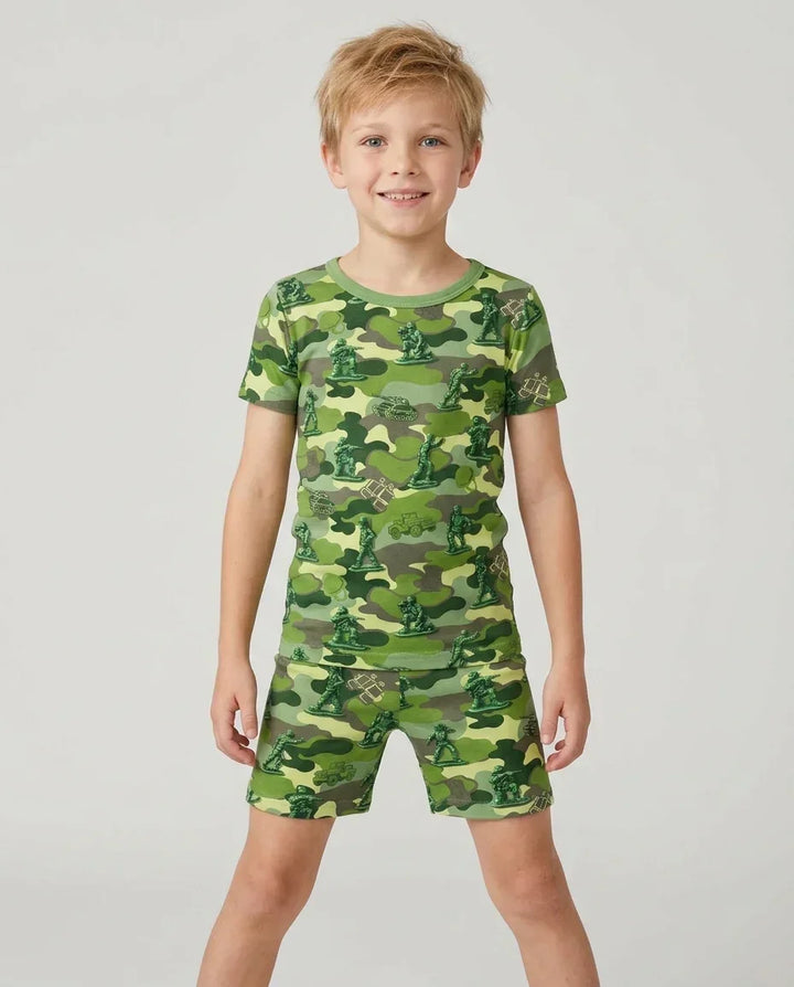 Green Army Men Bamboo Two Piece Short Sleeve Shorts Pajama Set