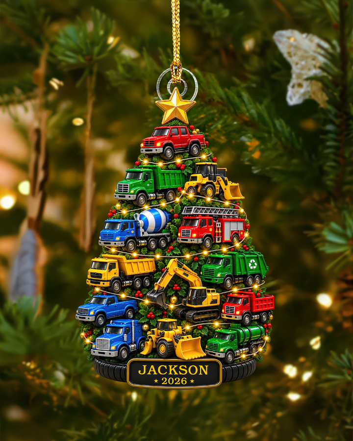Christmas Construction Vehicles - Personalized Acrylic Ornament