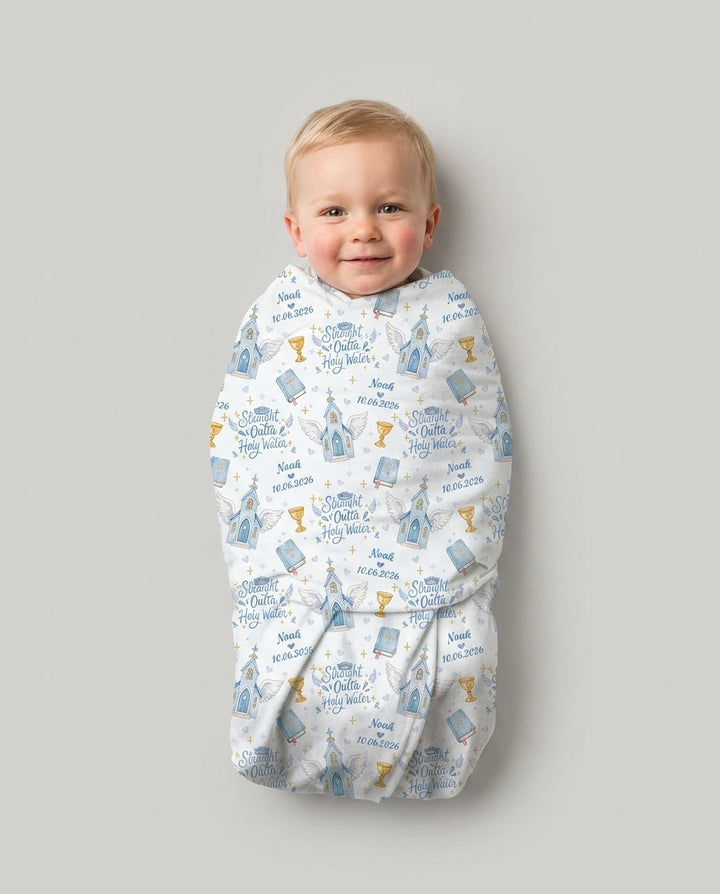 Custom Name Baptism Christening Straight Outta Holy Water Swaddle Blanket
