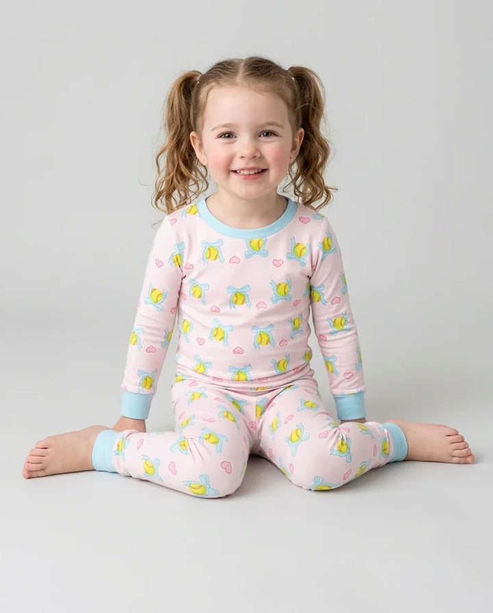 Softbal Coquette Bow Two Piece Long Sleeve Pajama Set