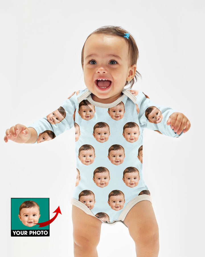 Custom Baby Face Bodysuit, Long/Short Sleeve Baby Romper, All Over Print Newborn Gift